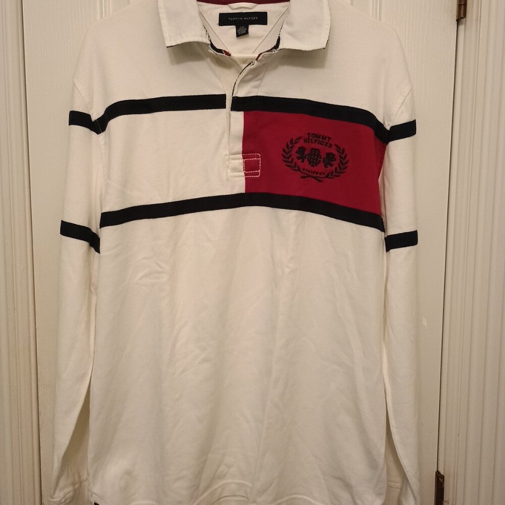Tommy Hilfiger Men's Sz L White Long Sleeve Rugby Polo Shirt w/Crest (NWOT)